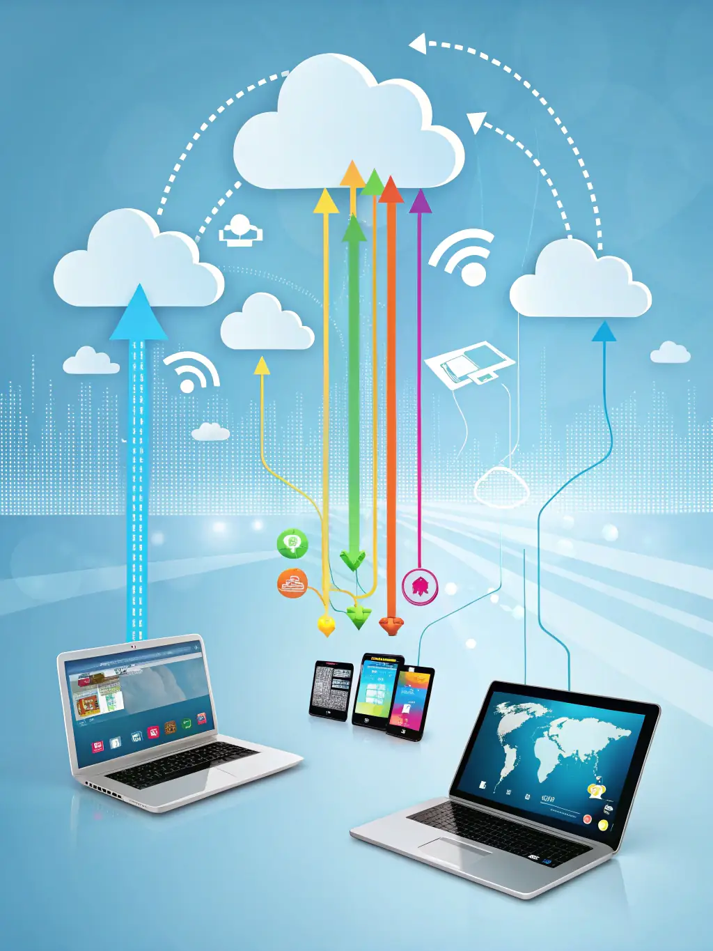 An image of data flowing into a cloud server, representing the cloud computing solutions offered by Vegas IT Pros.